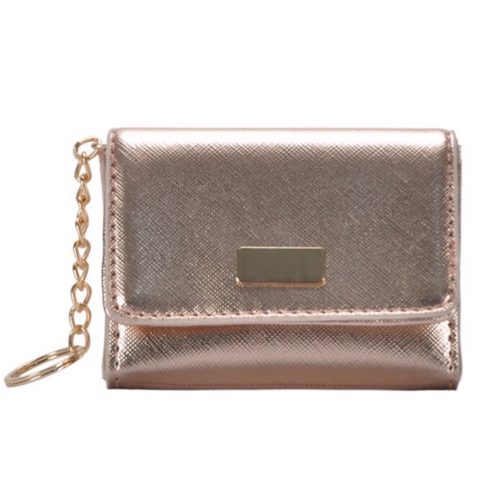 Metallic Rose Gold Card Holder Keychain